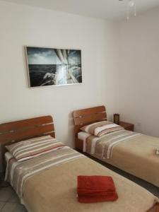 a bedroom with two beds and a picture on the wall at Apartments Ivo in Novigrad Dalmatia