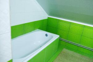 a green and white bath tub in a bathroom at Шале " Компанійське" in Slavske