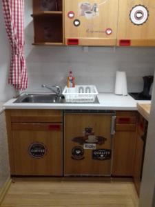 a small kitchen with a sink and a counter at Ferienhaus Mosel/Trittenheim in Trittenheim