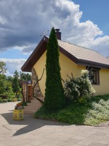 a house with a tall tree in front of it at Namelis in Einoriai