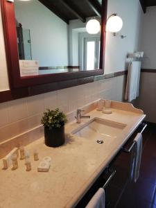 bagno con lavandino e specchio di Hotel Rural Monte da Provença a Elvas