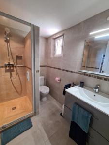 een badkamer met een douche, een wastafel en een toilet bij Villa Lavanda in Trans-en-Provence