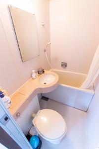 松戶的住宿－松戸 テイクファイブ 1DK Nomad松戸宿056，一间带卫生间、水槽和镜子的浴室