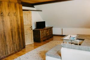 a living room with a couch and a tv at Ferienwohnung Vidmar in Arriach