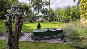 una vasca da bagno verde seduta in giardino di VILLA EDEN a Basècles
