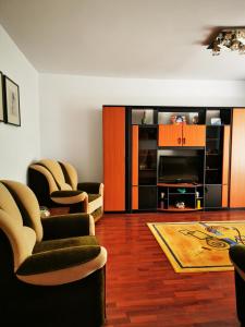 コンスタンツァにあるSea View Noblesse Apartment Constantaのリビングルーム(椅子2脚、テレビ付)