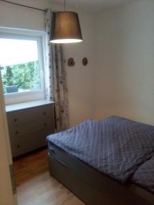 1 dormitorio con cama y ventana en Ferienwohnung Linde Otzenhausen en Nonnweiler