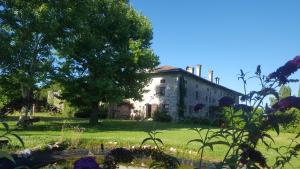 ein altes Steinhaus mit einem Baum und Blumen in der Unterkunft La Brunelde in Fagagna