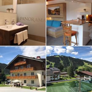 a collage of photos with a house and a mountain at Apartment Panorama in Wagrain