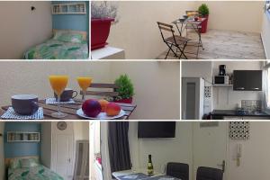 a collage of photos of a kitchen and a room at Joli petit studio près du phare in Calais