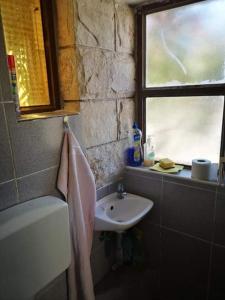 a bathroom with a sink and a toilet and a window at APP-AMELIJAS in Zambratija