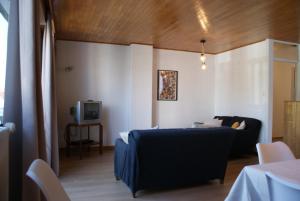 a living room with a couch and a tv at Belle Villa in De Panne