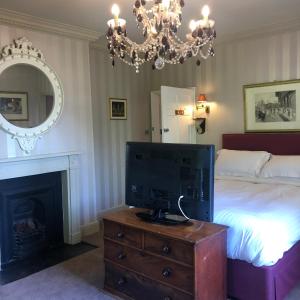 a bedroom with a bed and a television on a dresser at Abbots Leigh B&B in Glastonbury