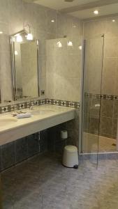La salle de bains est pourvue d'un lavabo et d'une douche. dans l'établissement Bim Cathele, à Burbach