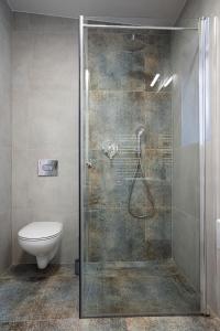 a shower stall in a bathroom with a toilet at WONDER CRACOW in Krakow