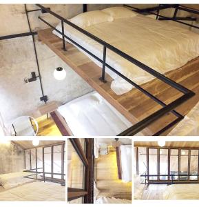two pictures of a bunk bed in a room at Rimba Hang Kasturi Villa in Melaka