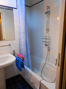 La salle de bains est pourvue d'une douche et d'un lavabo. dans l'établissement The House on the Bridge- La Casa sul Ponte, à Menaggio