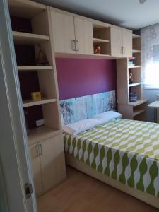 1 dormitorio con 1 cama y armarios blancos en Casa mireia en Soria