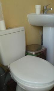 a bathroom with a white toilet and a sink at Helocar in Morlaix