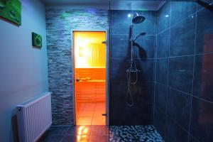 ein Bad mit ebenerdiger Dusche und ebenerdiger Dusche in der Unterkunft Le Cocon - Gite Spa et Sauna privatif en Centre Alsace in Saint-Maurice