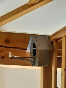a bird house on top of a wooden shelf at Le Grand Noyer in Ambronay