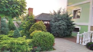 un giardino con alberi e cespugli di fronte a una casa di Дом на Одесской ул. a Čornomors'k