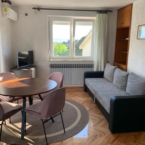 sala de estar con sofá y mesa en Apartment Lucija, en Novi Vinodolski