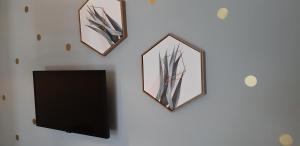 dwa lustra na ścianie obok telewizora w obiekcie Apartments Jack w mieście Bihać