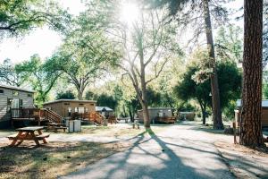 a campsite with a picnic table and some trees at Sierra Meadows in Ahwahnee