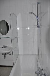 La salle de bains est pourvue d'une douche et d'un lavabo. dans l'établissement Hotel 'T Bagientje, à Bruges