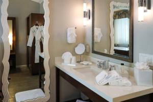 a bathroom with a sink, mirror and a towel rack at Almond Tree Inn - Adults Only in Key West