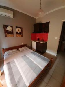 1 dormitorio con 1 cama grande en una habitación en Nopi Rooms, en Olympiakí Aktí