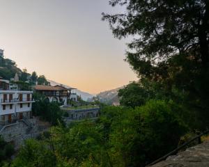 a view of a city with buildings and trees at Theoxenia in Kalopanayiotis