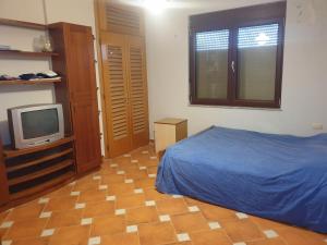 ein Schlafzimmer mit einem Bett und einem TV in der Unterkunft Casa del Sol 2 in Skataj