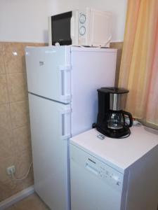 ヴィニシュチェにあるApartments Pearlの白い冷蔵庫(コーヒーメーカー付)