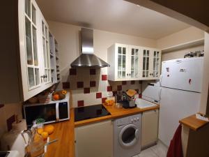 a kitchen with a white refrigerator and a stove at Les Petites Fontaines au cœur de la Doutre in Angers