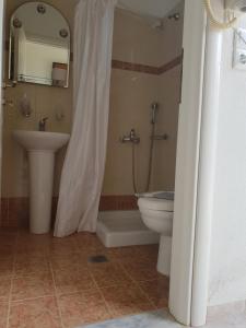 y baño con lavabo, aseo y ducha. en Domaine Papakonstantis Apartments To Let, en Skoutari