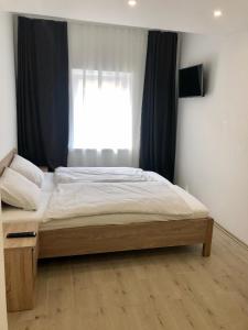a bedroom with a large bed with a window at Summer spot Nida in Nida