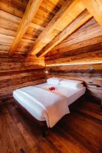 1 dormitorio con 1 cama en una habitación de madera en Maison Bionaz Ski & Sport, en Aosta