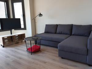 a living room with a couch and a flat screen tv at Calella Playa Vistas Mar in Calella