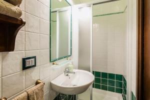 een badkamer met een wastafel en een douche met een spiegel bij Vie d'acqua Aposa - City Center- BO in Bologna