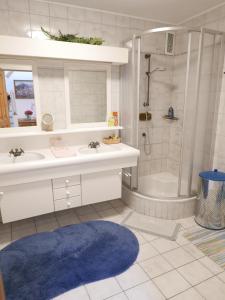 uma casa de banho com um chuveiro, um lavatório e uma banheira em Stadtwohnung Franz bis 6 Personen Hallein bei Salzburg em Hallein