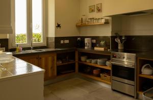a kitchen with a sink and a stove at Casa da Quinta in Vila Franca do Campo