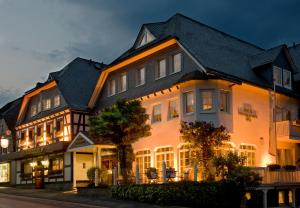 een groot huis met een zwart dak bij Hotel Sauerländer Hof in Hallenberg