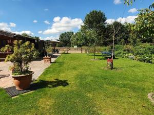 a green lawn with trees in a park at B&B de Rekkendonken in Liempde