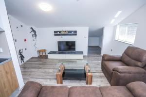 un soggiorno con divano e TV di Apartment Santa Marina a Vabriga