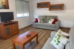 ein Wohnzimmer mit Couch und Fernseher in der Unterkunft CASA QUINTEIROS in O Grove