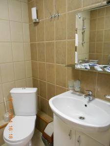 a white toilet sitting next to a sink in a bathroom at Pik Hotel in Ryazan