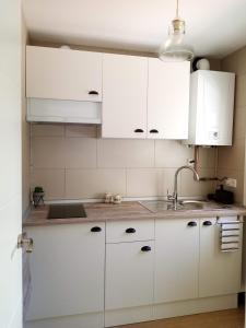 a kitchen with white cabinets and a sink at El Abuelo Paco in Cercedilla