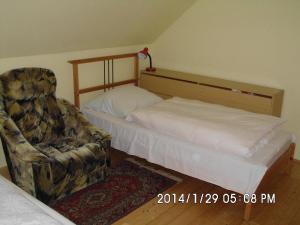 a bedroom with a bed and a chair and a bed at Petrovický mlýn in Kasanice